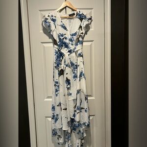Lulus Blue and White Fit and Flare Fall dress, size S